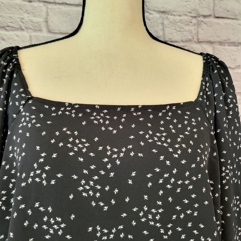 Target A New Day black white floral print long sleeve square neckline top sz XL - Picture 4 of 10